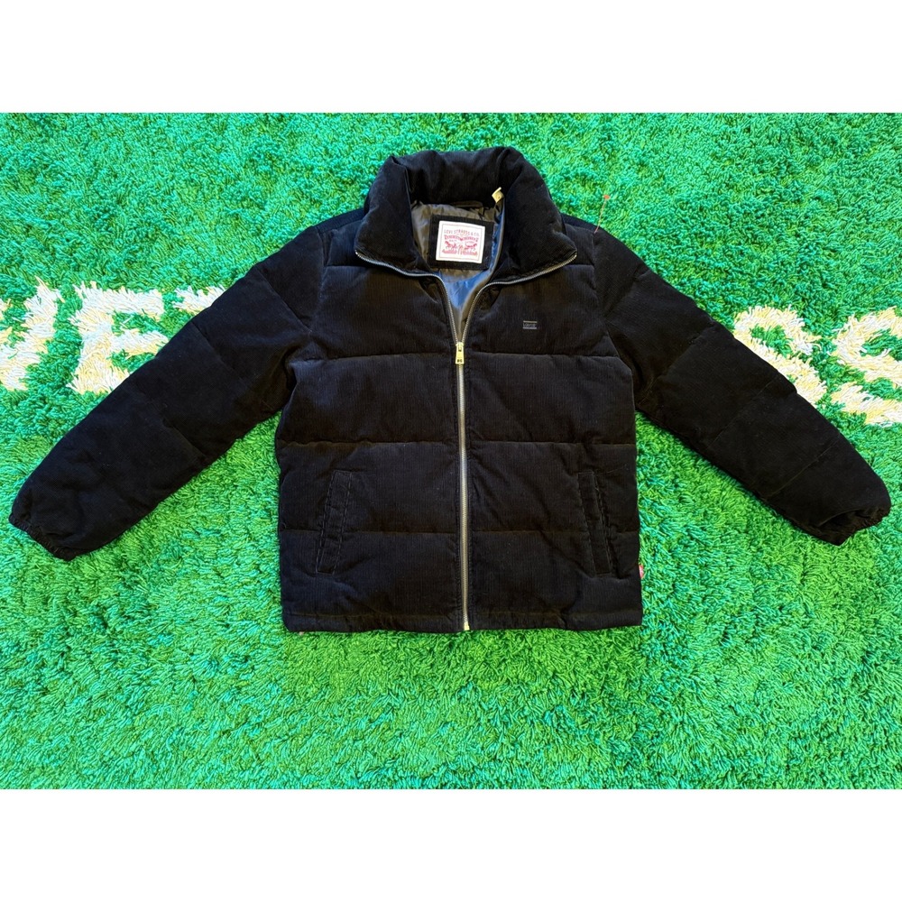 Levi's Corduroy Puffer Jacket Mens Size M Black Excellent Quilted Full Zip Coat